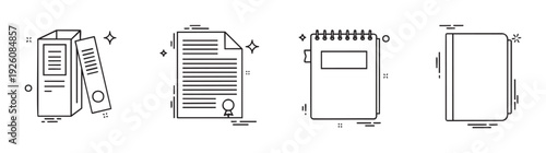 Professional business and academic materials with document binders, official papers, a personal diary, and a large textbook providing versatile visual assets for digital presentations or