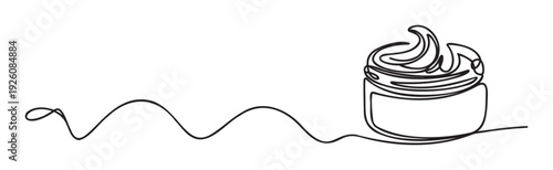 Minimalist continuous line drawing of a delicious cupcake with creamy frosting perfect for bakery branding, sweet treat advertising, or a dessert menu graphic