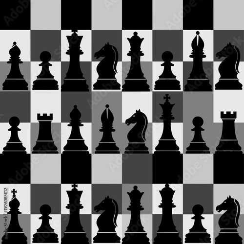 Seamless Black and White Checkered Chess Board Pattern