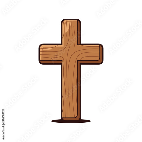 Simple Vertical Brown Wooden Cross Icon on White Ground