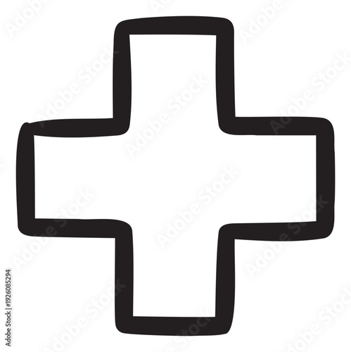 Bold hand drawn plus sign symbol perfect for various applications including educational resources, medical health related projects, or simple graphic design elements requiring a clear