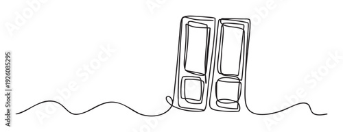 Continuous one line drawing of two office binders, creating a minimalist conceptual graphic ideal for business stationery, academic organization, or professional productivity applications.