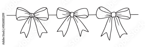 Decorative outline bows on a string perfect for holiday celebration graphics, festive party invitations, or gift packaging accents and seasonal event decorations