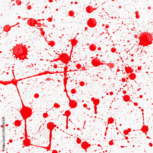 Dynamic red paint splatters and drips creating an abstract grunge texture on a clean white background.