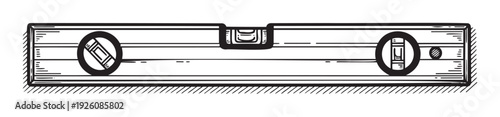 Black and white graphic representation of a classic spirit level, an essential measuring tool used in carpentry, construction, and home improvement for ensuring precise horizontal and