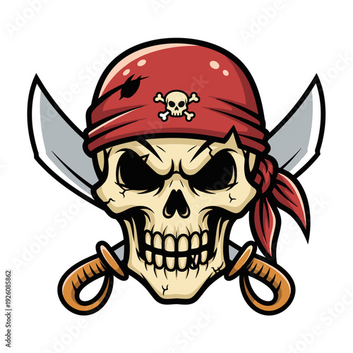 Bold Pirate Skull Logo with Crossed Cutlass Swords