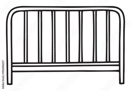 Simple black outline drawing of a rectangular fence or barrier with rounded top corners and vertical bars, ideal for security concepts or safety applications