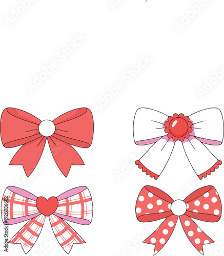 Pink and Red Ribbon Bow Collection  Feminine Decorative Vector Set