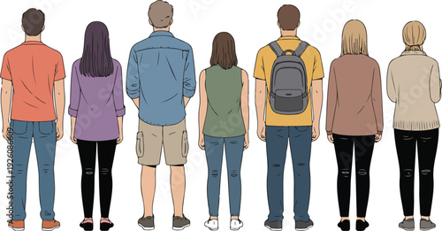 Modern Casual People Back View  Urban Lifestyle Vector Set