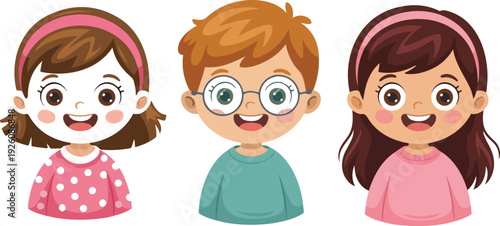 Happy School Children Group Education and Learning Vector Set