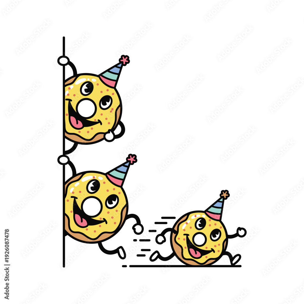 Obraz premium Smiley faces climbing ladder and falling down in party hats with copy space