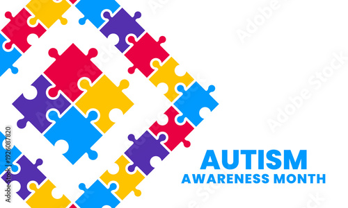 World Autism Awareness Month banner design. Autism awareness concept with colorful puzzle pieces. Vector illustration