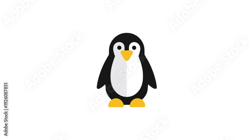 Adorable 2D flat illustration of a penguin in front view, perfect for children's designs and nature themes
