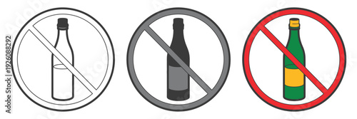 No Alcohol Icon, Vector Illustration of Drink Warning, Alcohol Forbidden Sign, Editable Stroke, Linear Pattern on White Background