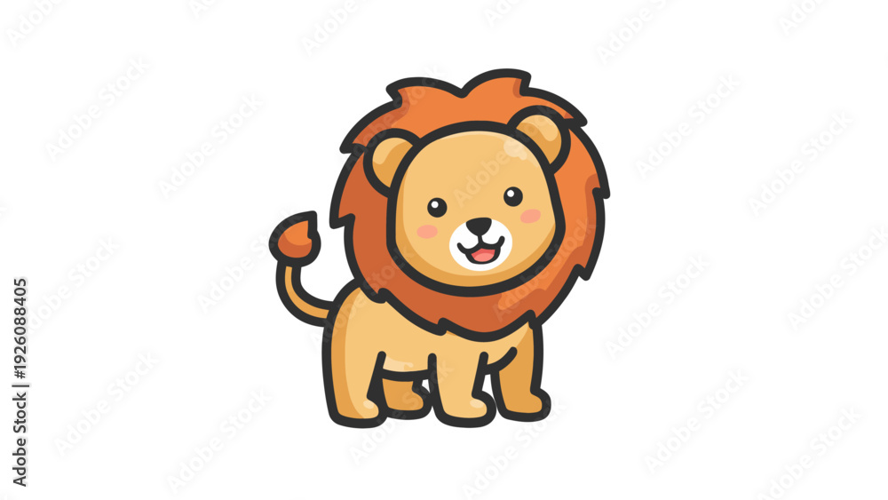 Obraz premium Adorable chibi lion cub illustration with a simple mane, perfect for children's books and cute designs