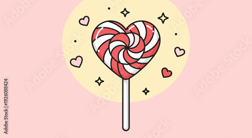 Sweet heart shaped lollipop with colorful swirls and hearts