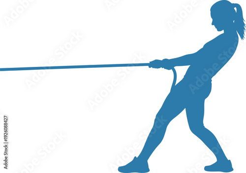 Blue Silhouette of Person Pulling in Tug of War or Fitness Activity