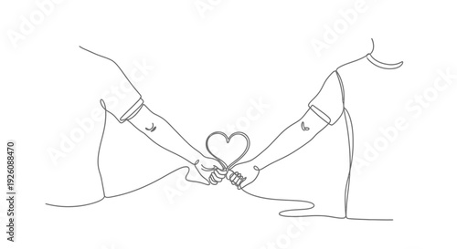 Two people holding hands with heart symbol in between