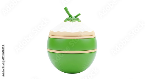 Stylized Coconut Container with Green and Cream Colors
