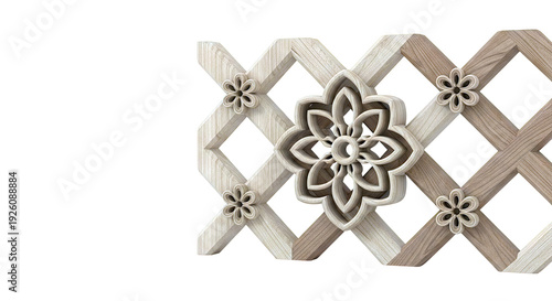 Ornate Wooden Lattice with Floral Inlays