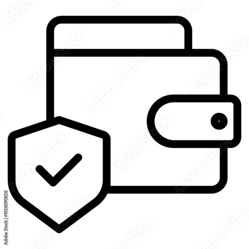 Wallet icon. a wallet-shaped icon combined with a shield.