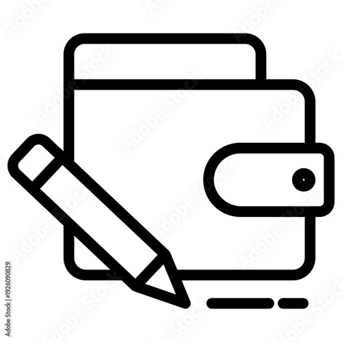 Wallet icon. vector icon depicting a wallet and pencil, which generally symbolizes financial record keeping or budgeting.
