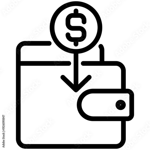 Wallet icon. income or cash flow icon that depicts money coming into the wallet.
