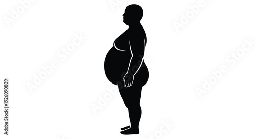 Silhouette of a pregnant woman standing in profile against a white background