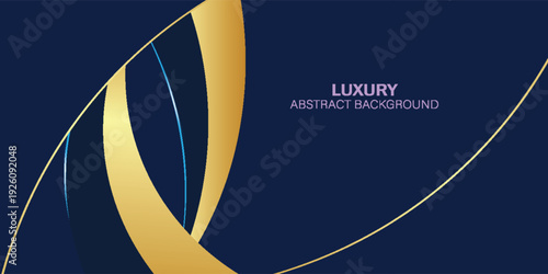 Luxurious abstract blue background colored with elegant gold curves and modern premium design style.