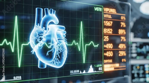 Heart Monitor Display with Heartbeat and Medical Data
