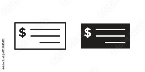 Cheque icon design silhouette and line art style on white background