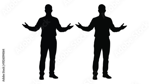 Two identical silhouetted figures with arms outstretched in a symmetrical arrangement