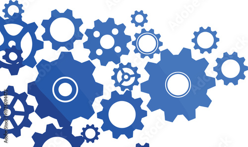 Blue gears illustration, mechanical system design, engineering concept, teamwork symbol, machinery artwork, industrial technology, interconnected system, problem-solving graphic