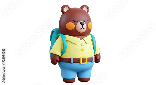 3D Render of a Cartoon Bear with a Backpack