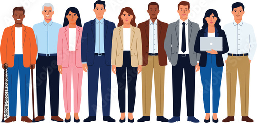 Business team illustration, diverse professional workplace attire corporate inclusivity office character design vector artwork, lifestyle and organizational theme, isolated background
