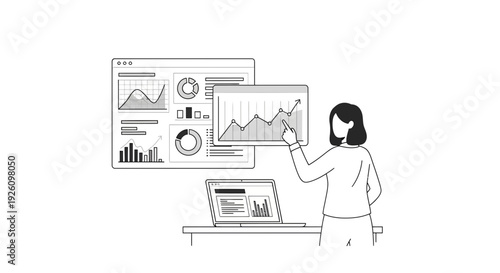 Woman Analyzing Data on Digital Screens.