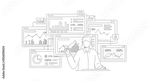 Businessman Analyzing Data on Multiple Screens.