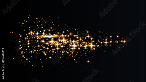Glowing particles shape, warm light, and stardust create a luxurious dust new years background
