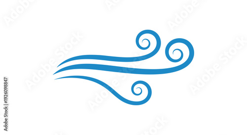 Stylized blue wind swirls and gusts depicted as flowing lines and curves symbolizing weather air movement and natural