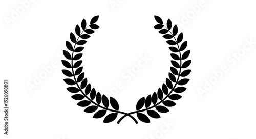 Elegant black laurel wreath symbol representing victory achievement and honor isolated on a clean white background