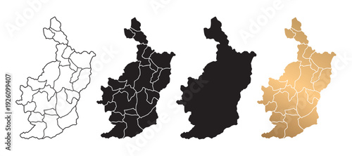 Vector map of Buriram, Thailand, with black and gold outlines.