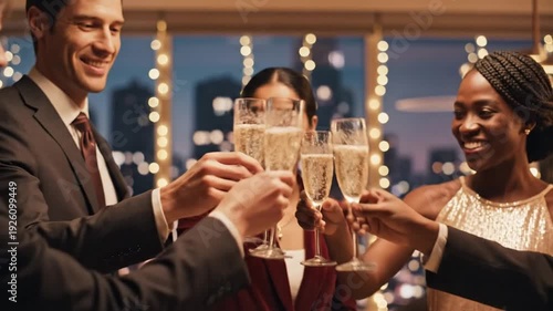 Elegant Friends Celebrating with Champagne at Party