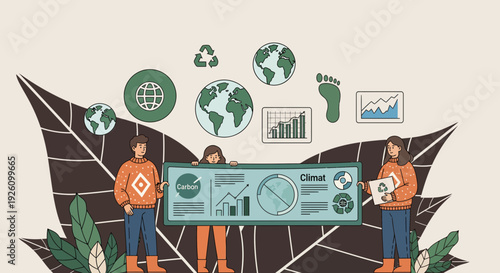 People working together to reduce carbon footprint and protect the environment