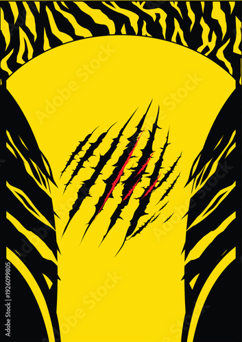 Yellow and Black Tiger Stripe Pattern with Claw Scratch Marks