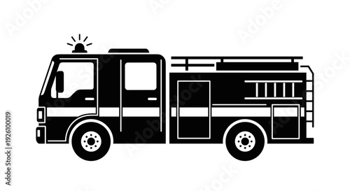 Modern fire engine truck silhouette emergency vehicle with flashing lights and ladders robust industrial transport