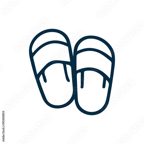 Simple Dark Blue Line Art Icon Of Comfortable Summer Slide Sandals