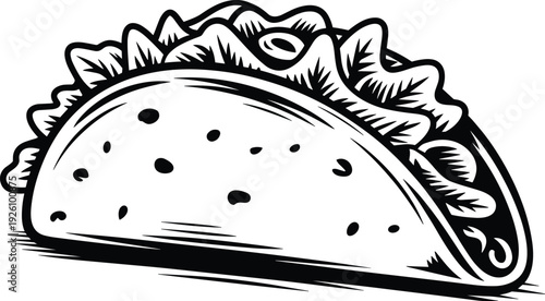 Taco food illustration vector artwork in bold graphic style—ideal for restaurant menus, Mexican cuisine branding, street food advertisements, and culinary design projects.