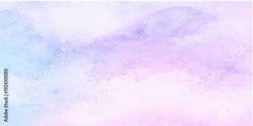A beautiful abstract hand drawn watercolor background featuring a bright blue sky with white clouds and soft sunlight for a clear summer atmosphere