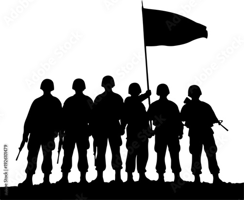 Silhouette Soldiers Marching with Flag Silhouette 