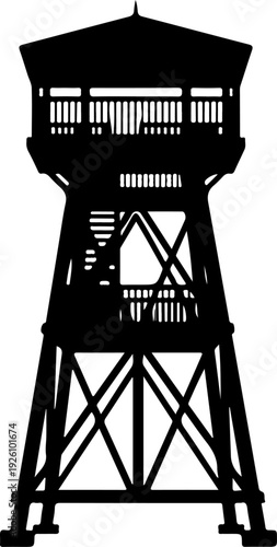 Black and White Guard Tower Vector Illustration silhouette